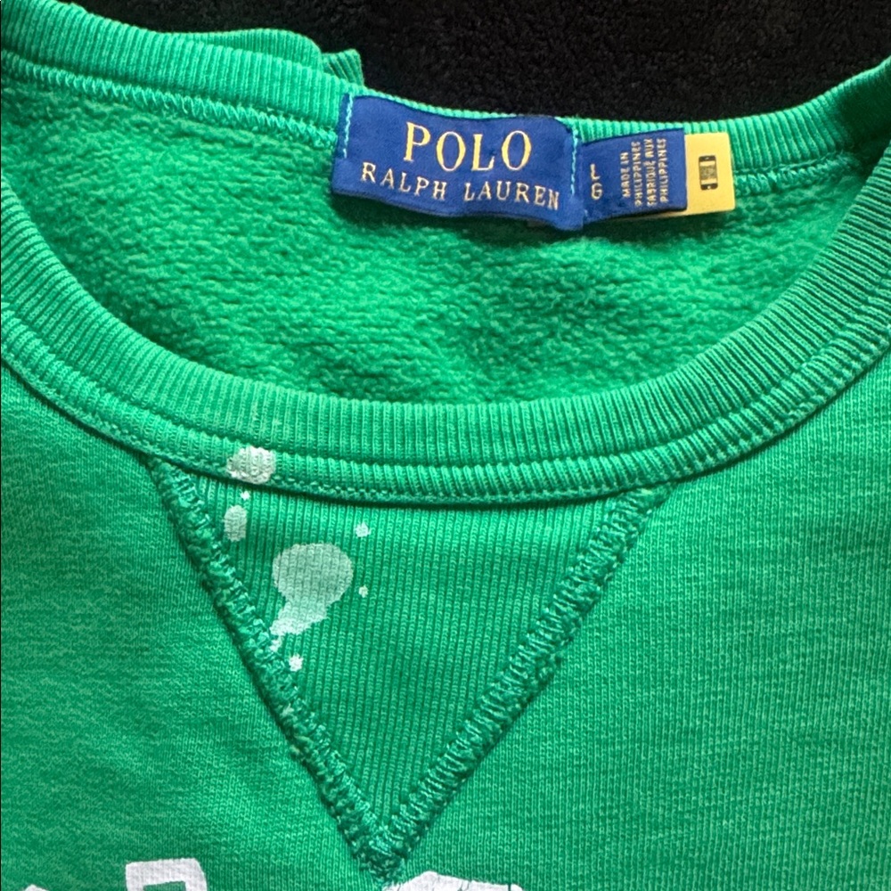 Men's Large Ralph Lauren green pullover sweatshirt with paint splashes . - Picture 7 of 9